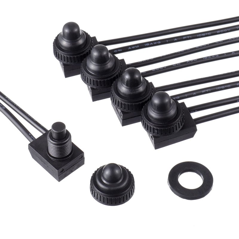 EPLZON KP-107 Waterproof Push Button Switch 12V ON/Off SPST Switch with 4.5''Lines for Motorcycle/Car(Pack of 5pcs,Black) - Image 1
